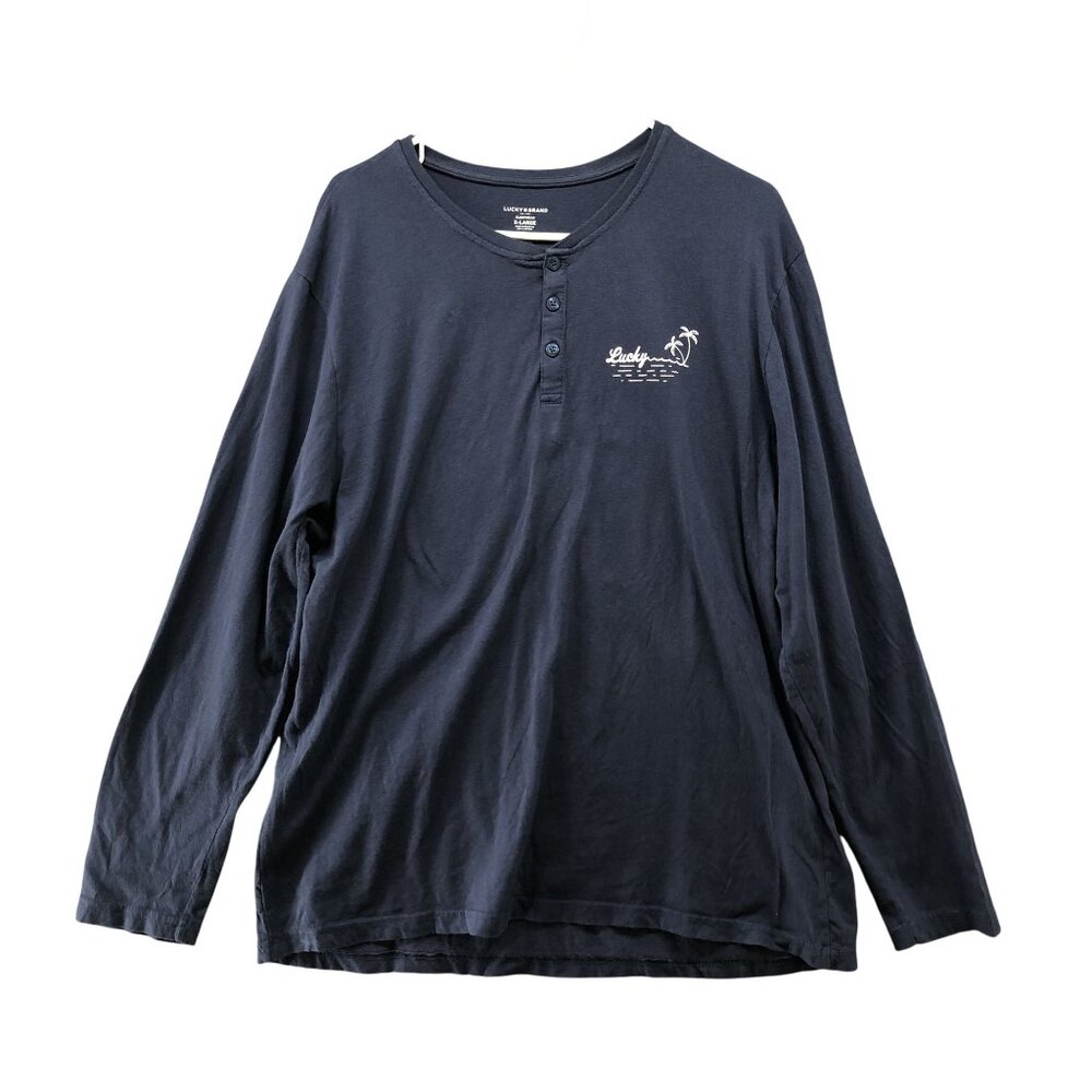 Lucky Brand Sleepwear Henley Long Sleeve T Shirt Mens XL Navy Blue Lounge
